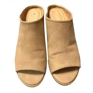 ESPRIT Lena 2 Block Heel Mules Size 9 Tan Perforated Sandal Slide Boho